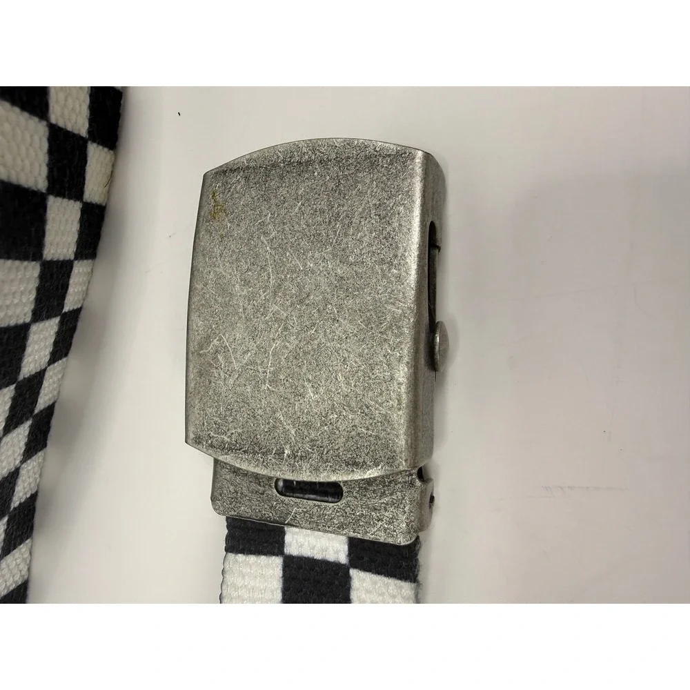 Brandy Melville Black White Checkered Canvas Web Belt Silver Flip Buckle OS